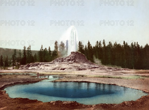 The Castle Geyser, Yellowstone National Park, United States, 1890, Historic, digitally restored
