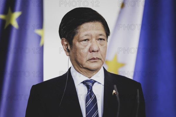 Ferdinand Marcos Jr, President of the Philippines, speaks to the media after a joint meeting with