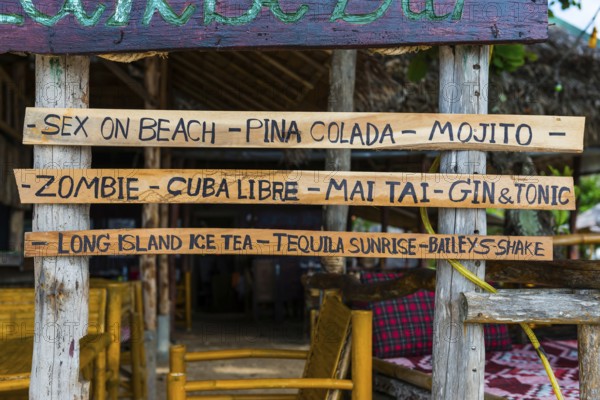 Cocktails listed in a beach bar, order, holiday, travel, service, gastronomy, bar, service, hint,