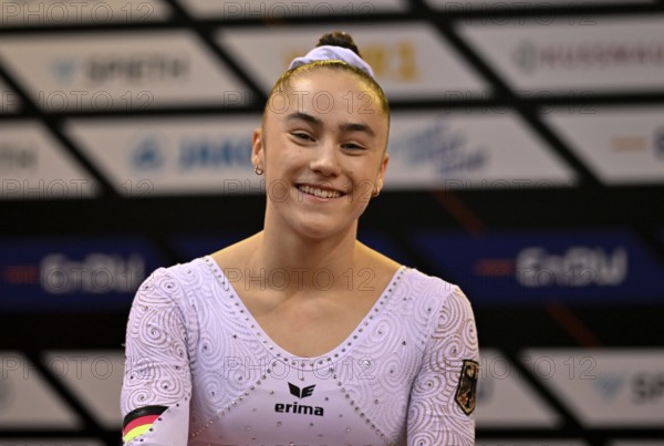 Madita Mayr GER Portrait smiles Gymnastics, EnBW DTB-Pokal, Porsche-Arena, Stuttgart,