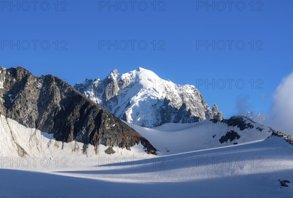 Summit of the Aiguille Verte, High alpine mountain landscape with glacier and mountain peak,