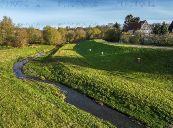 Dortmund, North Rhine-Westphalia, Germany, Renaturalised Emscher in Dortmund Aplerbeck. The river