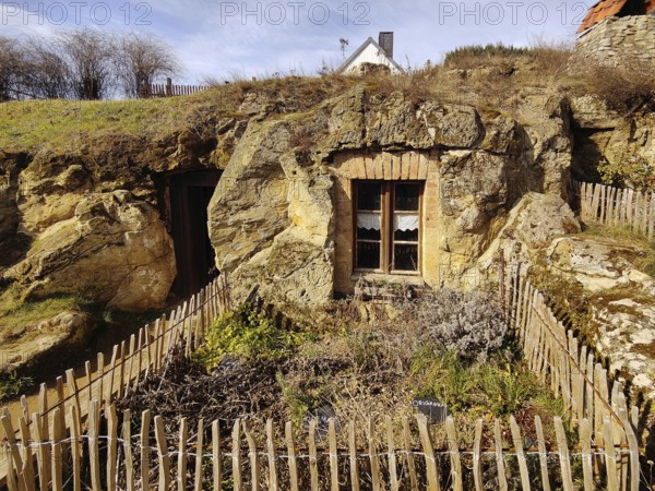 Cave dwelling in the Höhlenstrasse am Schäferberg, Langenstein cave dwellings, Halberstadt, Harz