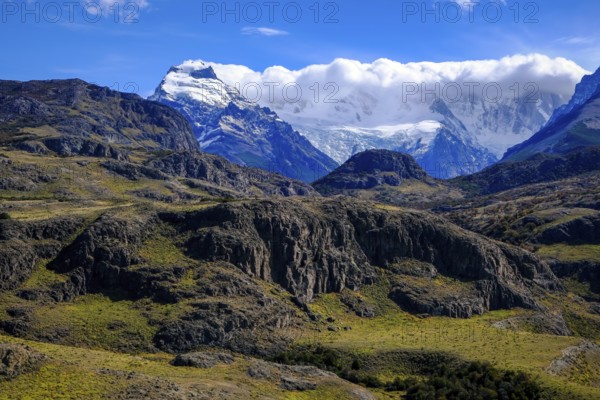 El Chaltén, Patagonia, Argentina, El Chaltén with a view of the Fitz Roy massif. El Chaltén offers