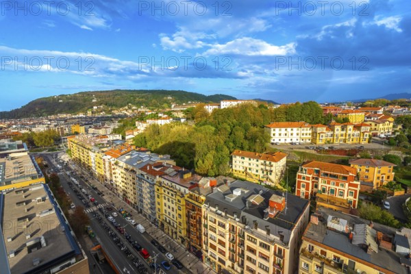 Aerial view of the Egia neighborhood of San Sebastian, Donostia from a balcony in the Basque