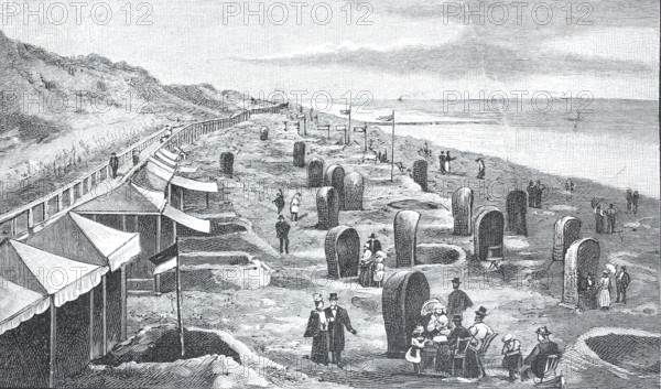 Southern part of the beach with walkway, North Sea, Sylt, around 1890, Germany, digital