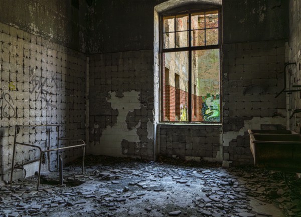 Interior view, former Alpine house on the historic site of the tuberculosis sanatorium in Beelitz,