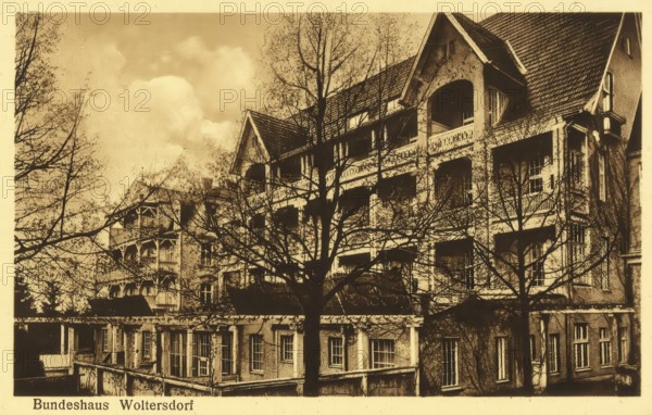 Historical postcard, picture postcard, Woltersdorf, Bundeshaus, Brandenburg, Germany, digitally