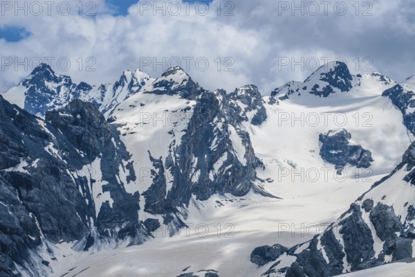 Stilfserjoch, Vinchgau, South Tyrol, Italy, mountain landscape on the Ortler, Italian Alps, snowy