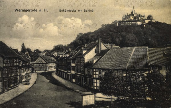 Historical postcard, picture postcard, Schöneecke with castle, Wernigerode, Saxony-Anhalt, Germany,