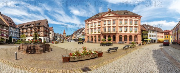 Panoramic view of the Obertorturm tower in the old town of Gengenbach in the Black Forest, Germany,
