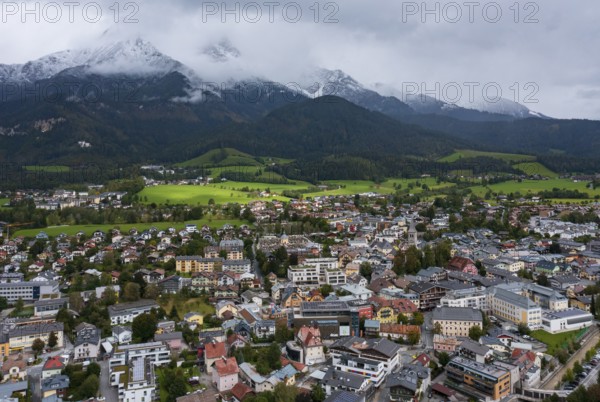 Drone image, residential buildings, town view, Saalfelden am Steinernen Meer, Pinzgau, Salzburg