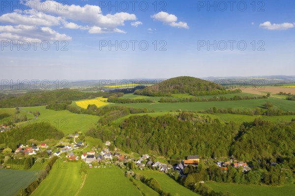 Landscape in the Osterzgebirge with Niederfrauendorf and Luchberg from above, Glashütte,