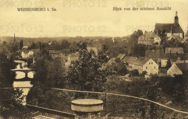 Historical postcard, picture postcard, view from the beautiful view, Weissenberg in Saxony,