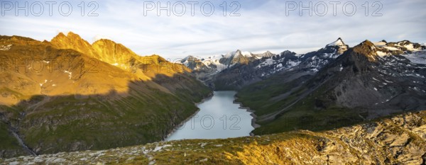Picturesque mountain landscape at the summit Mont de la Blana at sunset, view of blue mountain