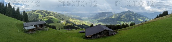 Alpine panorama in summer, rainbow, alpine hut, view over the Brixen valley, Hochbrixen, Brixen im