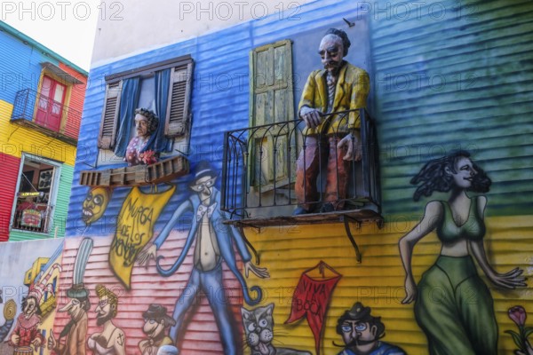 La Boca, Buenos Aires, Argentina, colourfully painted houses in the harbour district around the El