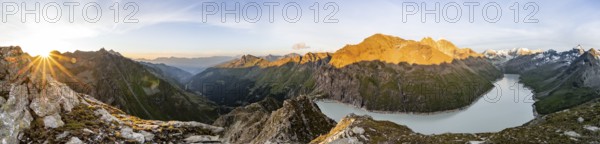 Panorama, Picturesque mountain landscape at the summit Mont de la Blana at sunset, view of blue