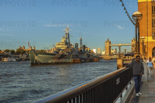 HMS Belfast and Tower Bridge, London, England, Great Britain, London, South of England, Great