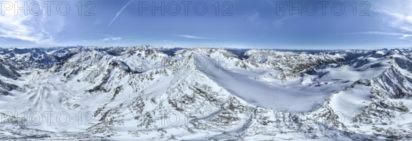 Cevedale summit, Alpine panorama, Aerial view, Snow-covered mountain landscape, Ortler group,