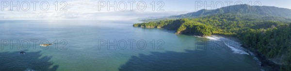 Aerial view, ocean and coast with rainforest, Playa Ventanas, Puntarenas province, Costa Rica,