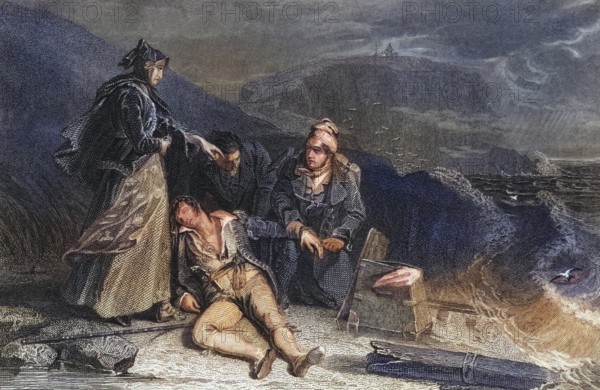 Steel engraving by G. Presbury after a drawing by A. Chisolm of the rescue of Cleveland from
