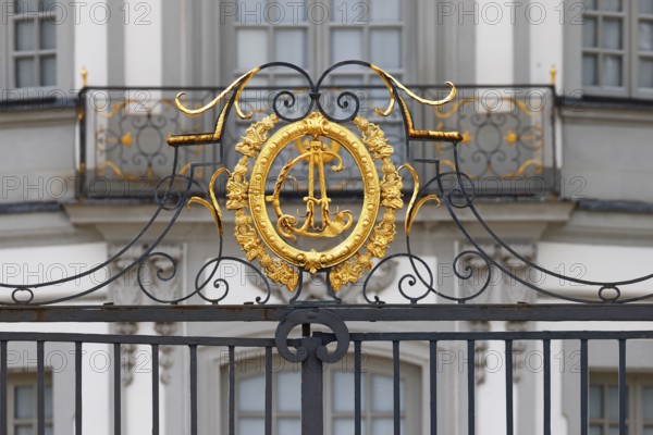 Golden coat of arms on the Falkenlust hunting lodge, Elector and Archbishop Clemens August, west