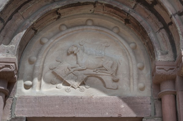 Romanesque relief of a sheep above the left entrance portal of Villingen Minster of Our Lady,