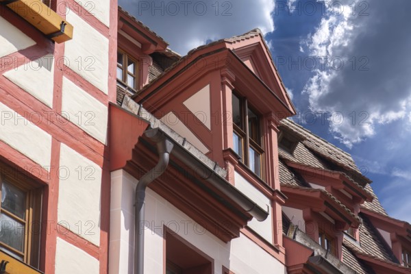 Historic roof bay window on a residential building, Weißgerbergasse, Nuremberg, Middle Franconia,