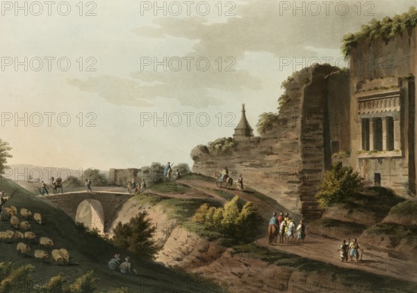 Historical Palestine, Bridge over the Kedron stream, Historical, digitally restored reproduction