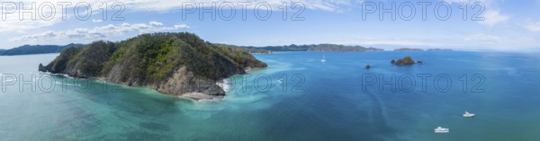Aerial view, tropical island in the turquoise ocean, Tortuga Island, Puntarenas, Costa Rica,