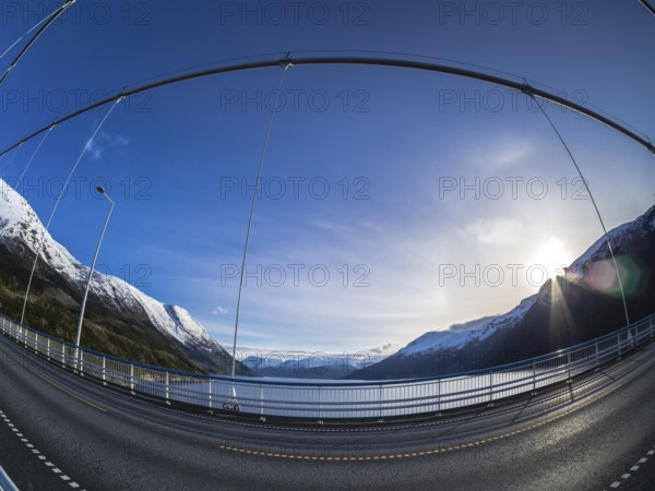 Hardanger bridge, suspension bridge over the Eidfjord, a branch of the Hardangerfjord, near