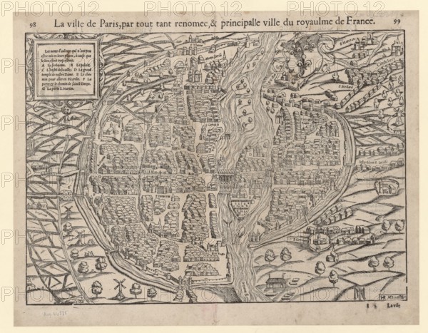 City map of Paris in 1568, France, reproduction from a model from that time, historical, digitally