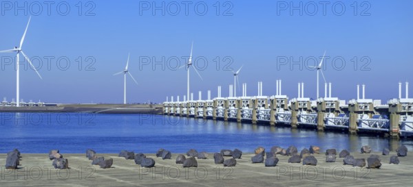 Movable barrier sections of the storm flood barrier, Oosterscheldekering, Eastern Scheldt storm