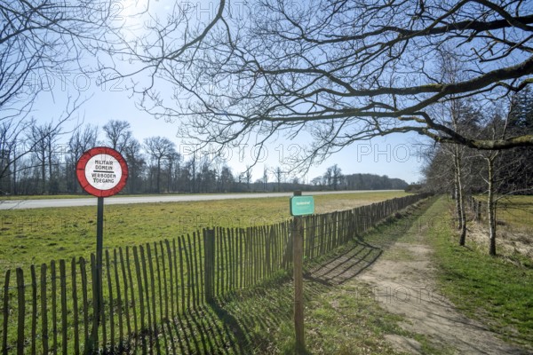 No entry, no trespassing sign along the vliegveld van Ursel Air Base, joint public, military