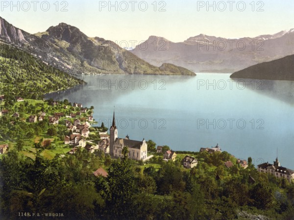 Weggis, municipality in the canton of Lucerne, Lake Lucerne, Switzerland, Historical, digitally