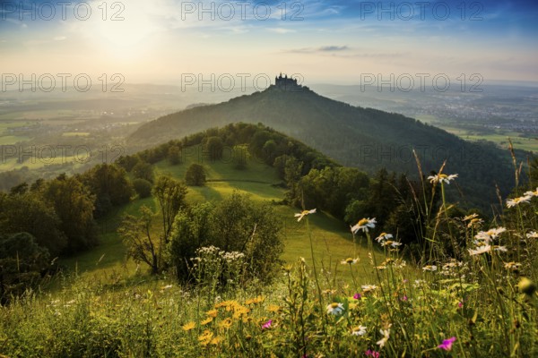 Hohenzollern Castle, sunset, Hechingen, Swabian Alb, Baden-Württemberg, Germany, Europe