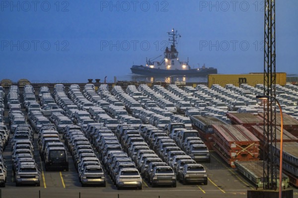 Parking space for import vehicles, hundreds of Hyundai Ioniq, electric cars, waiting for onward