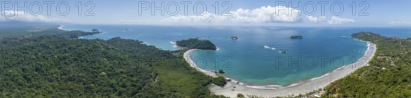 Aerial view, coast and rainforest, Corrohoe Bay and Playa Espadilla, Manuel Antonio National Park,