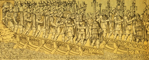 Relief on the Forum Traiani or Foro di Traiano, Trajan's Forum, Roman soldiers in weapons and
