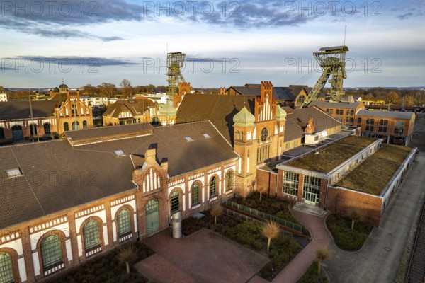 The disused coal mine and museum Zeche Zollern in Dortmund seen from the air, North
