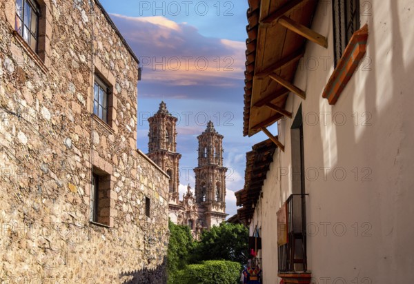 Mexico, Scenic Taxco colonial architecture and cobblestone narrow streets in historic city center