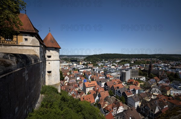 View from the Hellenstein Castle fortress to the old town centre, Heidenheim an der Brenz,