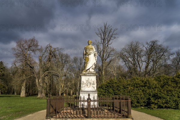 Statue of the founder Prince Wilhelm Malte I in Putbus Castle Park, Ruegen Island,