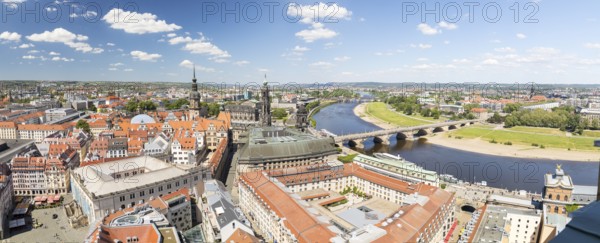 Panoramic view from the tower of the Church of Our Lady to the old town with castle, Hofkirche,