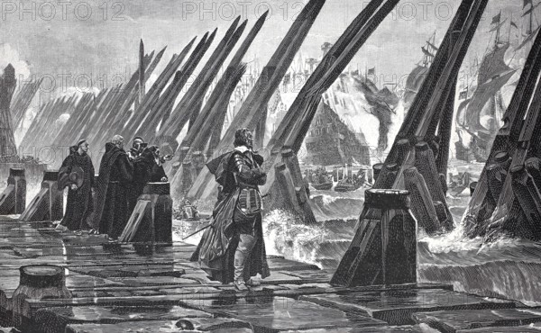 Michelieu at the siege of La Rochelle by troops of the French King Louis XIII, 4 August 1627 to 28