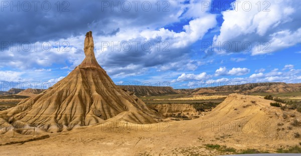 Majestic castildetierra rock formation standing tall in the bardenas reales desert, navarre, spain,