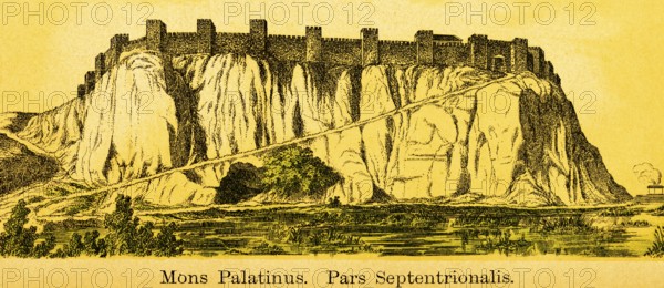 Hill Mons Pilatus or Mont Pilatus, Pars Septentrionalis, mountain with fortress and defence towers,