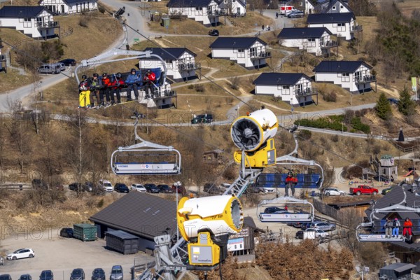 Winter sports area in the Sauerland, Winterberg ski lift carousel, artificial snow slopes,