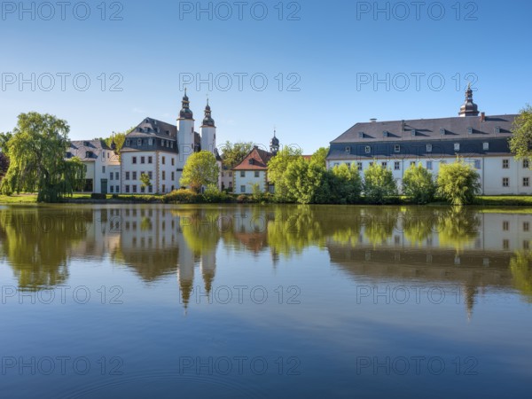 Blankenhain Castle, German Agricultural Museum, water reflection, Crimmitschau, Saxony, Germany,